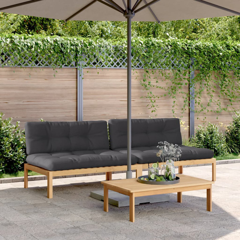  Pallet Middle Sofa Anthracite Solid Acacia Wood Medium Modular, Natural, Anthracite