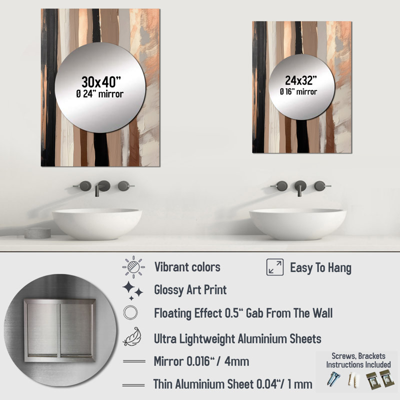 Alafaya Brown And Black Beyond Boundaries IV - Abstract Unique Wall Mirror Decor, Brown Large Mirror, Printed Metal Art