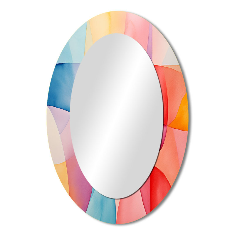 Mid-Century de couleur pastel collages IV - Miroir décoratif abstrait ovale sur métal, H 36 po x l 24 po