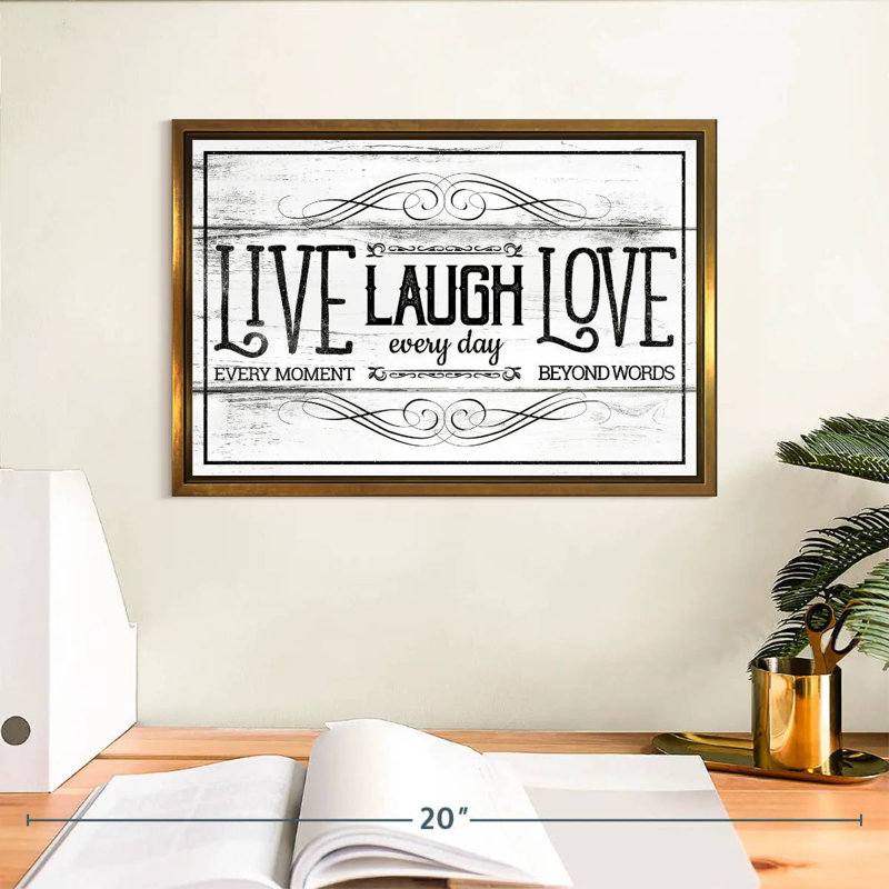 Live Laugh Love Everyday, Cadre flottant doré, 37 po x 25 po