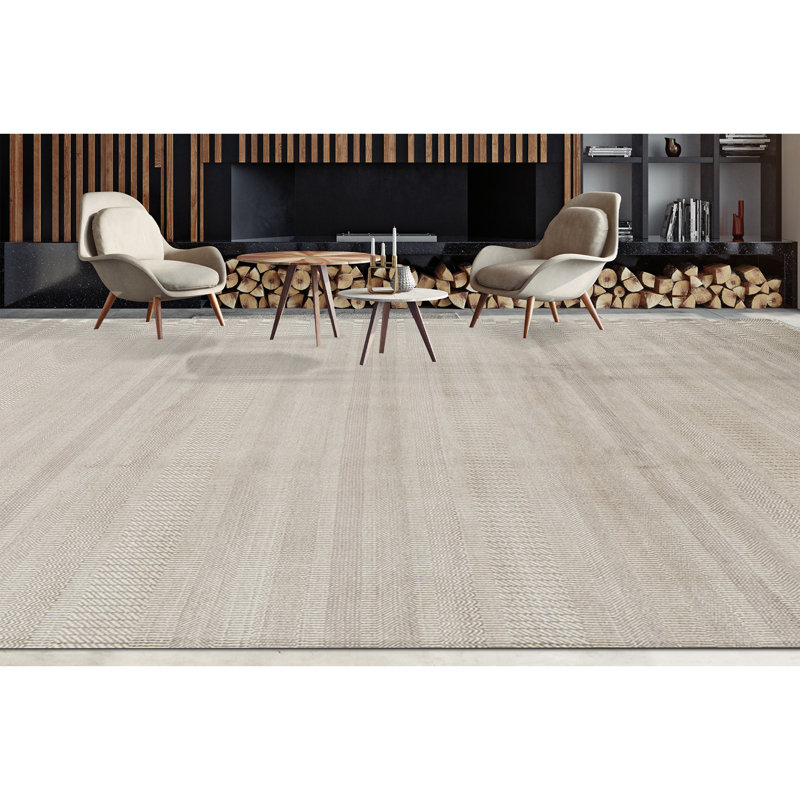 Tapis crème et brun noué à la main de haute qualité