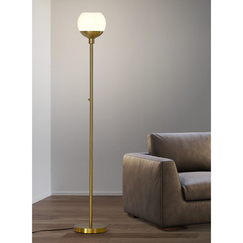 Torchère à DEL 71 po Eveana, Laiton brossé, Transparent