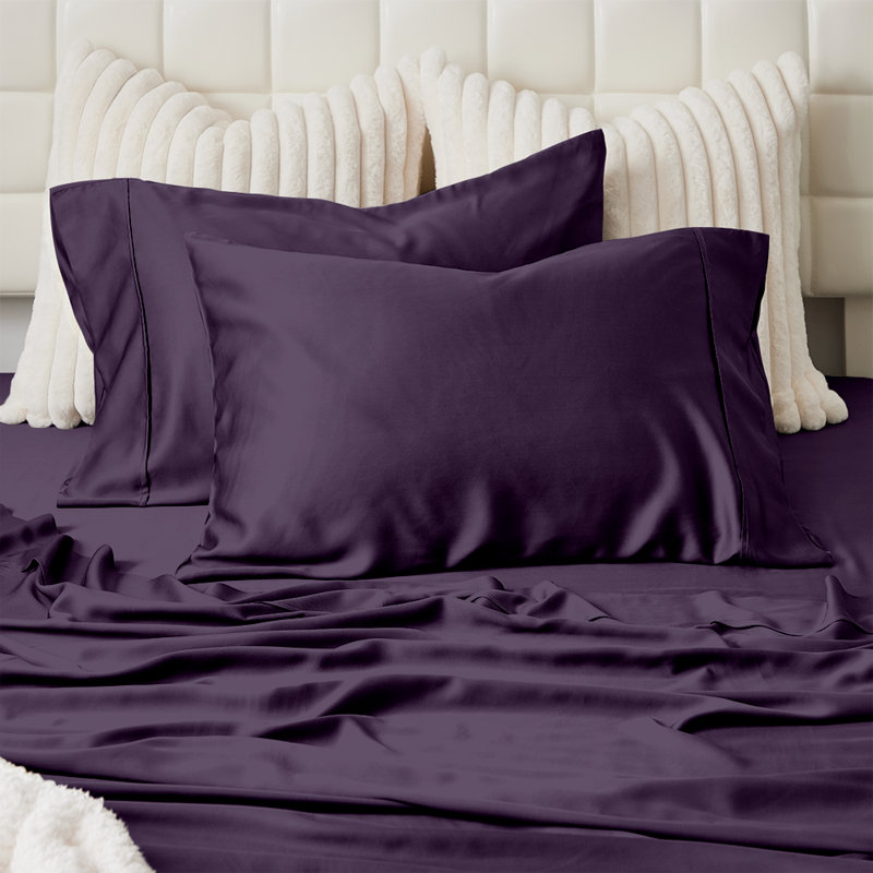 Twin Purple Bamboo Rayon Bed Sheet Set