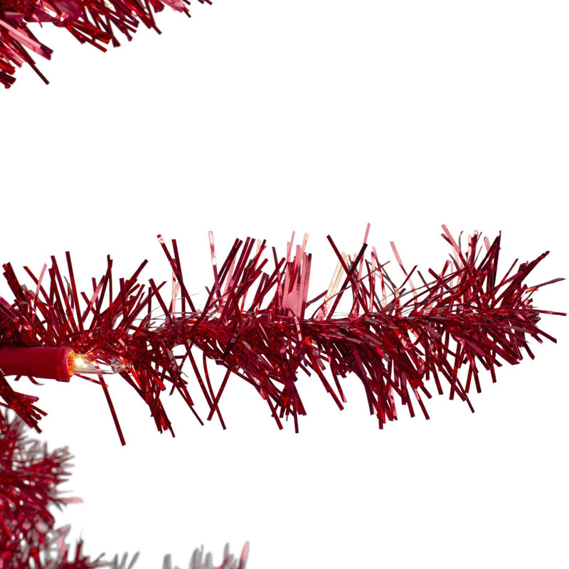 4' Pre-Lit Red Tinsel Slim Christmas Tree with Clear Lights