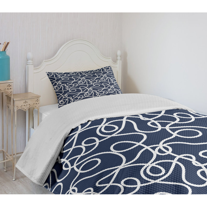 Navy and White Twin Quilted Bedspread Set for Kids