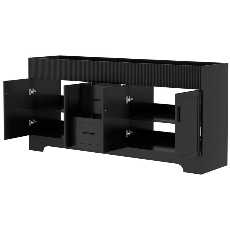 Base de meuble-lavabo double 72 po sur pied, peinte à la main, lavabo non inclus, assemblage requis, Noir, noir, noir, noir