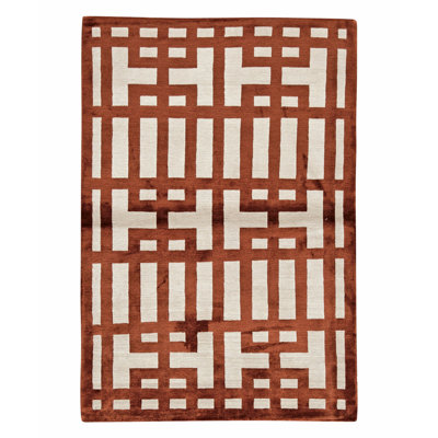 Hand Knotted Geometric Area Rug in Garnet