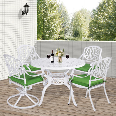 World Menagerie 5-piece Outdoor Patio Dining Set, All-weather Cast Aluminum Conversation Set, Patio White Furniture Set, Include 2 Swivel Dining Chairs, 2 Stationary Chairs, 1 Round Table W/umbrella Hole