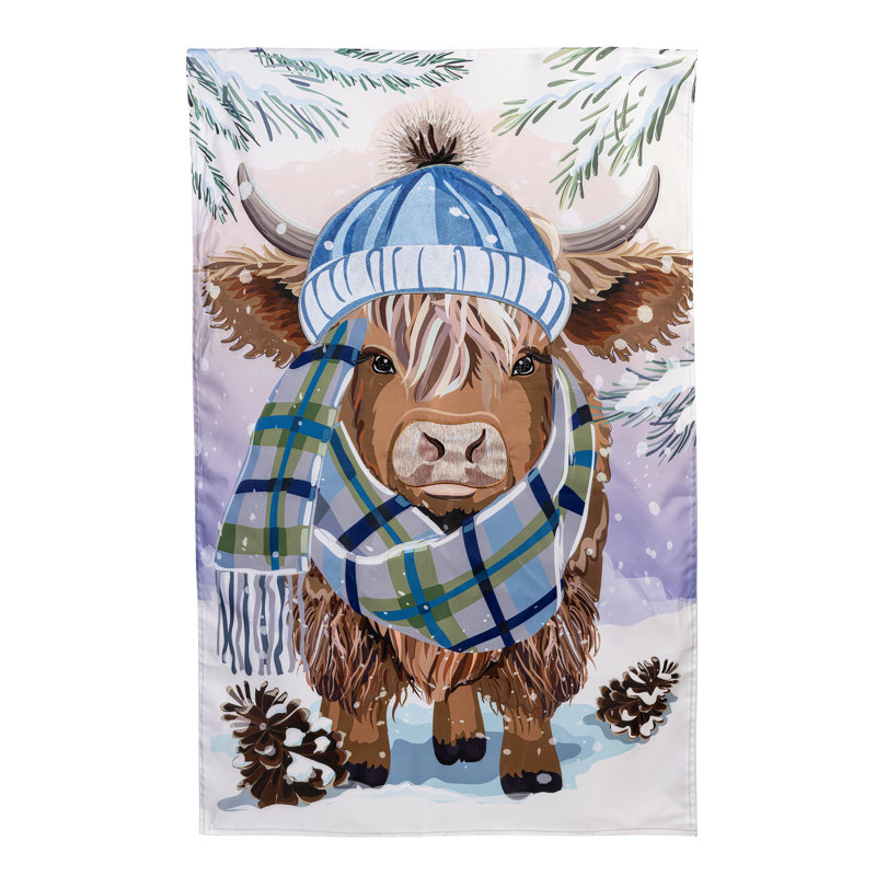Drapeau de maison d'hiver Winter Highland Cow