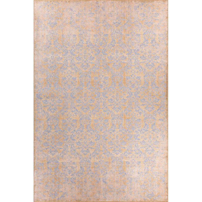 Tapis jaune gris à motif rétro, Rectangle 3 pi 10 po x 5 pi 3 po