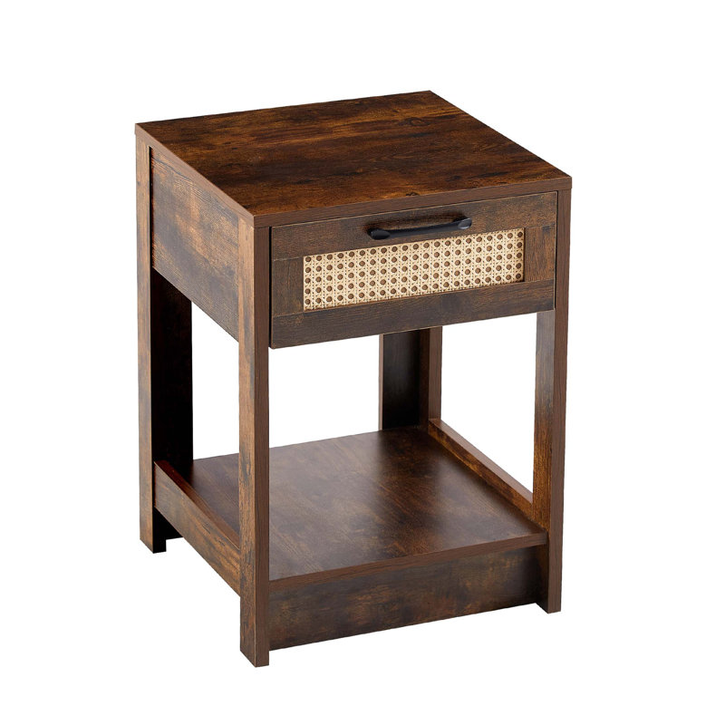 Table de bout en rotin de 15,75 po avec tiroir, table de chevet moderne, table d'appoint pour le salon et la chambre à coucher