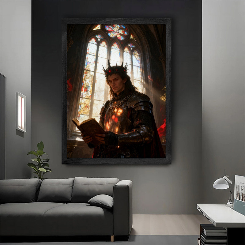 Art encadré noir, fantaisie chevalier vampire foncé, impression cadre médiéval gothique dramatique, H 11 po x l 9 po