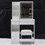 Petit meuble-lavabo de 29,2 po avec tiroir de gauche, tabouret rembourré, grand tiroir, commande tactile, interrupteur tricolore, miroir à luminosité réglable, rangement à grande capacité, convient aux petits espaces-1005536360