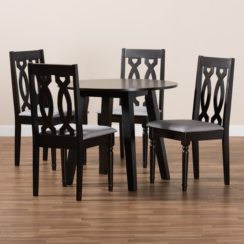 Ensemble de salle à manger 5 pièces en tissu gris et bois brun foncé, H 38,6 po x l 13,2 po x P 19,3 po