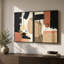 Ensemble de 2 peintures murales abstraites encadrées et texturées, empasto, dans des tons de noir beige et de terre cuite