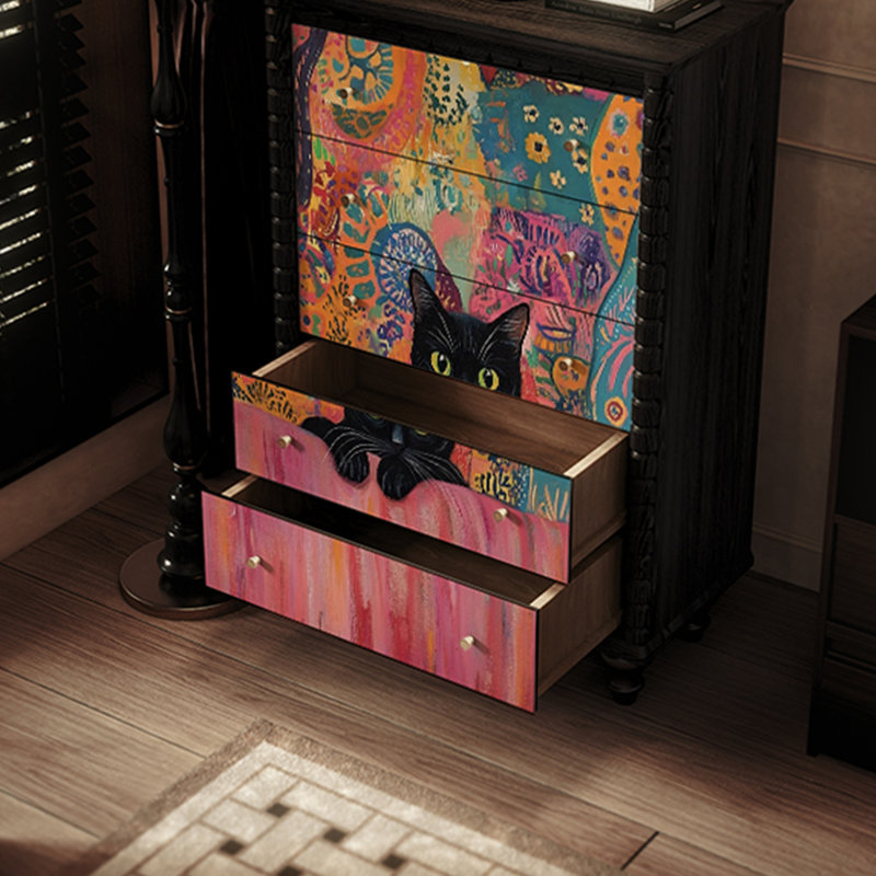 Commode de rangement crème à 5 tiroirs, Noir