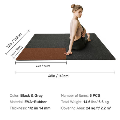 EVA Interlocking Foam Floor Mats, 0.56 in Thickened 6 Pcs Puzzle Rubber Tiles, 24 x 24 in Exercise Floor Mat for Workout & Fitness, Office-24 Sq Ft, Heavy-Duty Flooring Mats for Home, Gym
