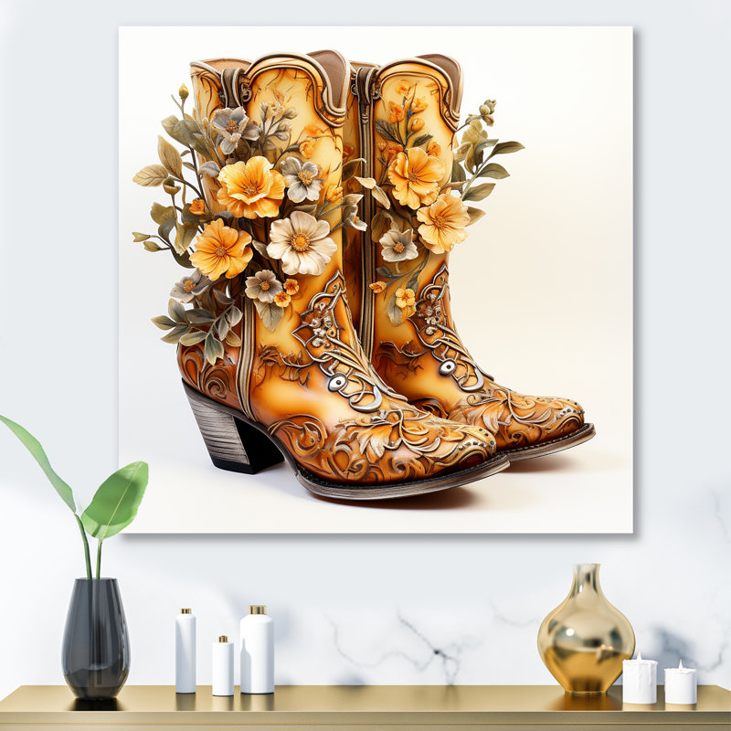 Fleurs jaunes et dorées de l'Ouest - Cowboys, art mural en métal, H 29 po x l 29 po x P 1,5 po