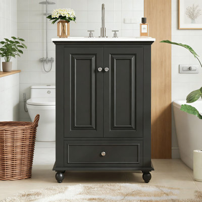 Meuble-lavabo de salle de bain avec lavabo en céramique, portes à fermeture douce et tiroir