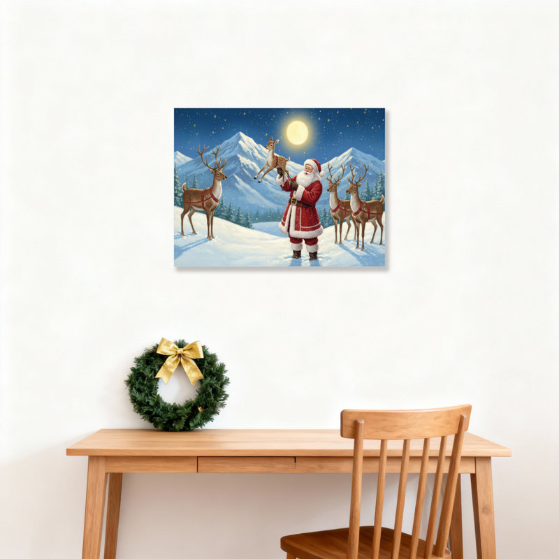 «Santa Reindeer Moonlight», art mural sur toile, H 16 po x l 24 po