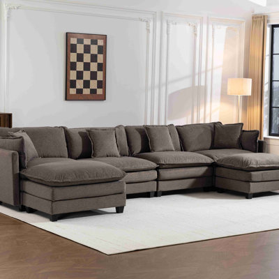 Modern 4Seats With 2Ottoman Sectional Sofa With Waist Pillows,4-Seat Upholstered Symmetrical Sofa Furniture,Sleeper Sofa Couch With Chaise Lounge