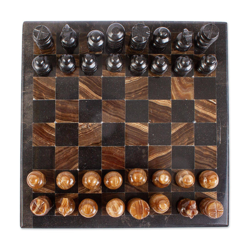 Mini jeu d'échecs Wildon Home® café, moka, marbre et onyx