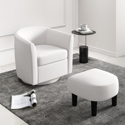 Fauteuil d'appoint pivotant avec repose-pieds, fauteuil club moderne en tonneau, canapé simple pivotant avec repose-pieds