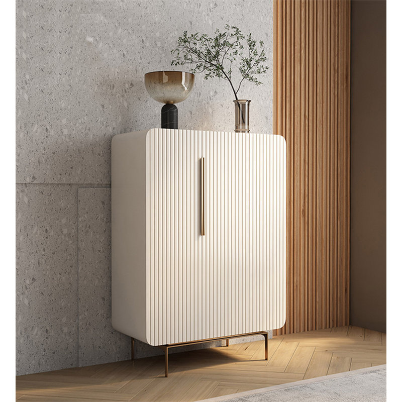 Cream-coloured rectangular solid wood shoe cabinet, 51.18" H x 39.37" W x  15.75" D