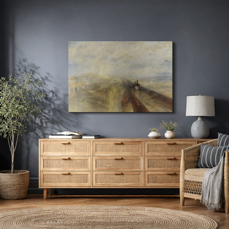 Pluie, train à vapeur, art de paysage, photos de salon, impression sur toile, impression numérique sur toile encadrée.