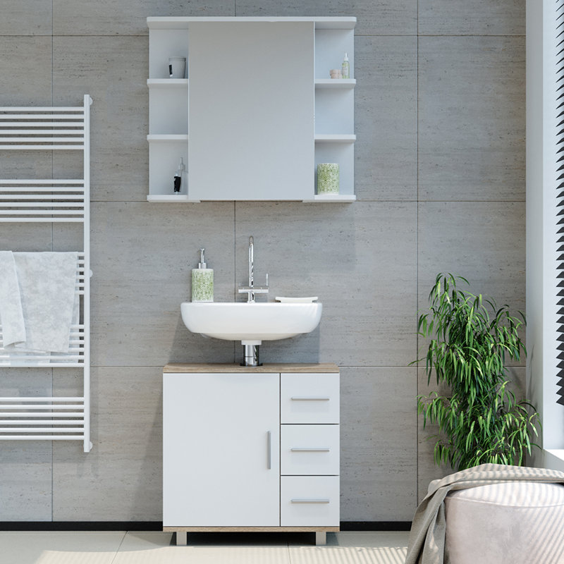 Lacey-Maye Bathroom Storage Furniture Set, White/Beige