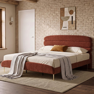 Upholstered Platform Bed Frame with Channel Tufted Headboard, Modern Minimalist Bed with Metal Legs for Contemporary Bedroom