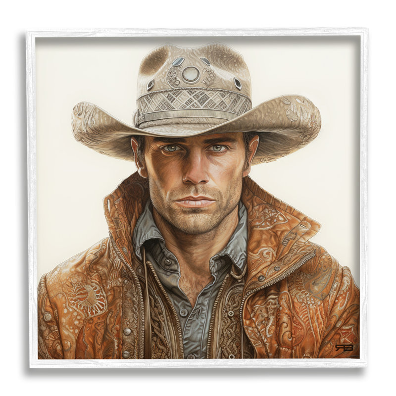 Western Cowboy Portrait par RB Print, H 12 po x l 12 po x P 0,5 po