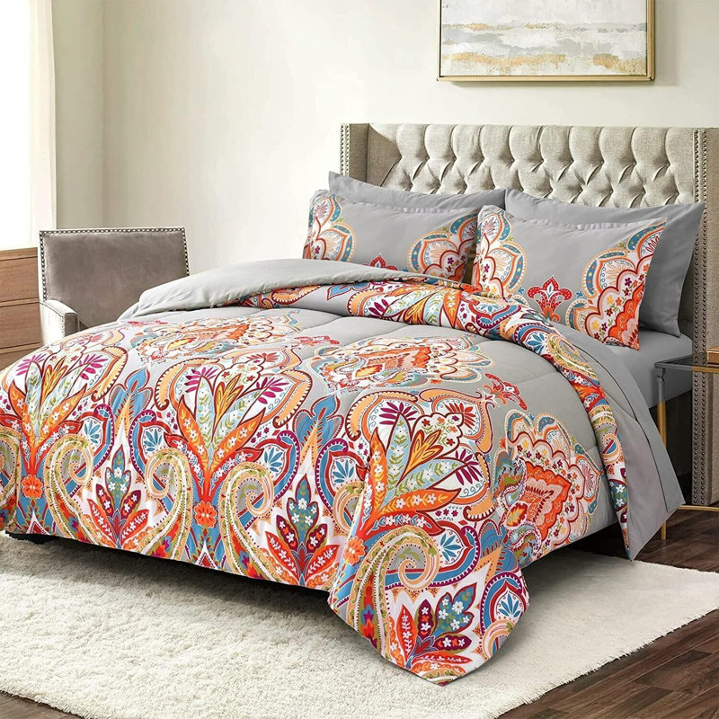Gray/Red Microfiber Comforter Set, Twin Comforter + 1 Standard Sham