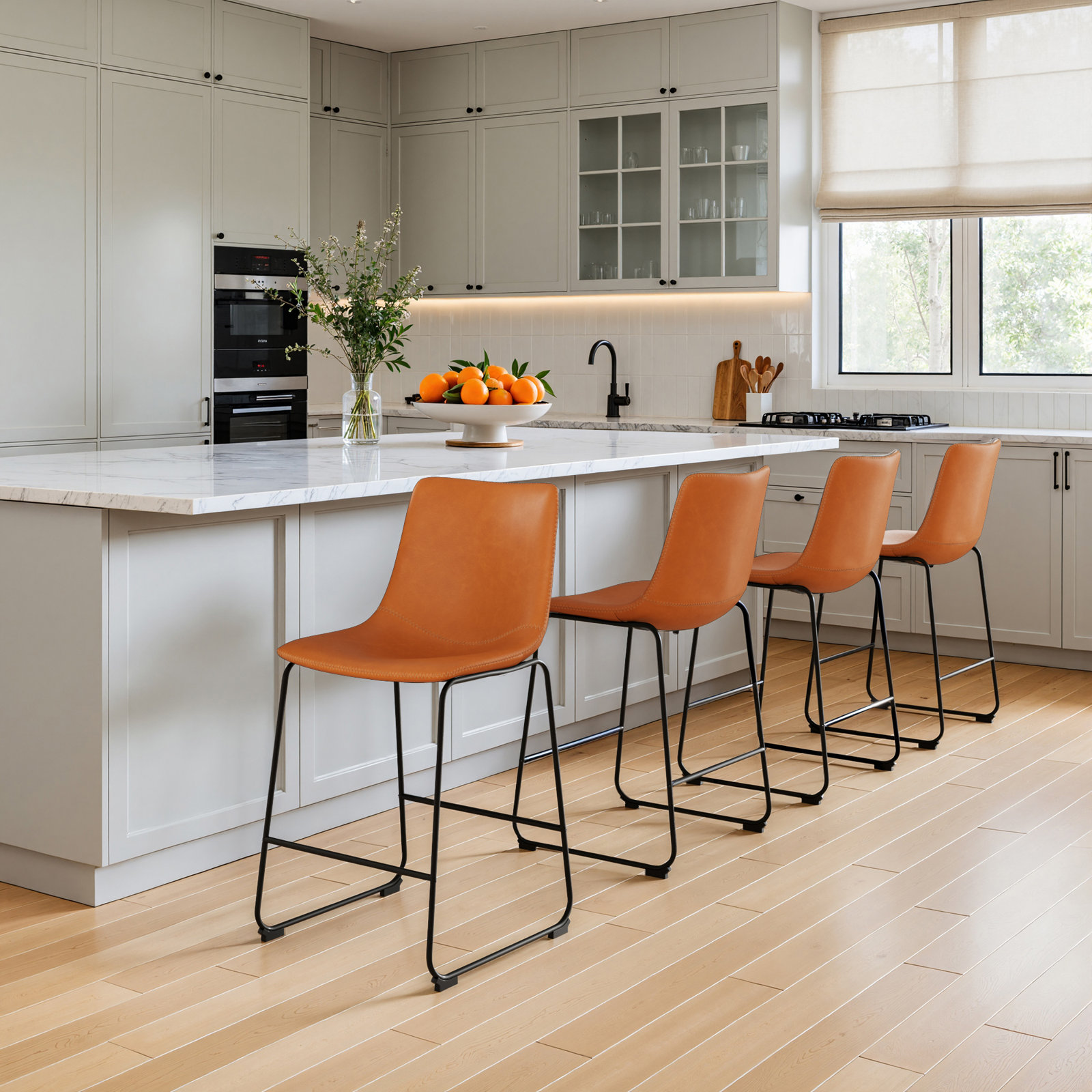 Nia Bar Stool, Counter Stool (24" Seat Height), Light Brown, Black