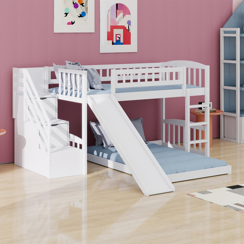 Lit superposé avec escalier et glissade, Blanc
