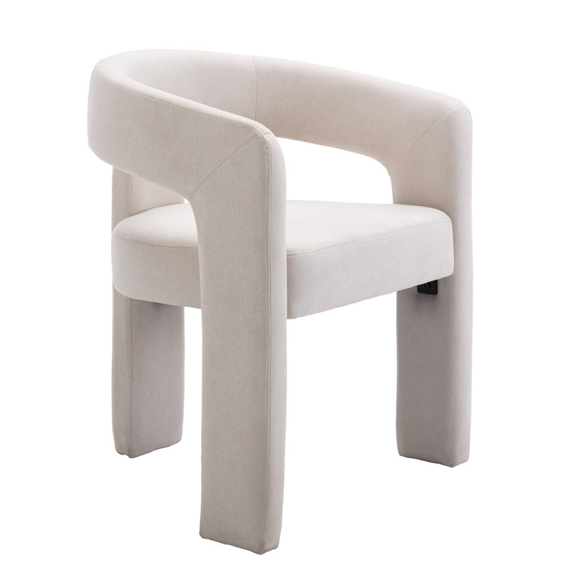 Beige Linen Upholstered Barrel Side Chairs with Metal Frame, Set of 2