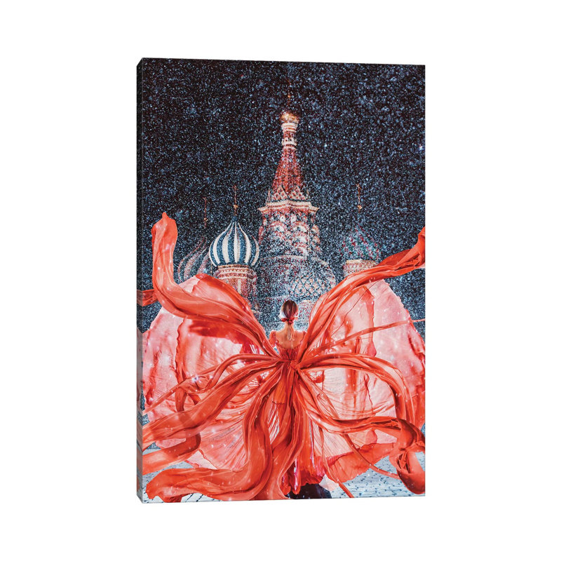 «Red-Red-Red Red Square» - reproduction imprimée, Toile tendue, H 12 po x l 8 po x P 0,75 po