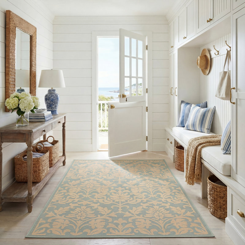 Tapis d'intérieur / extérieur Davonia Performance Damask, Rectangle 5 pi 3 po x 7 pi 7 po