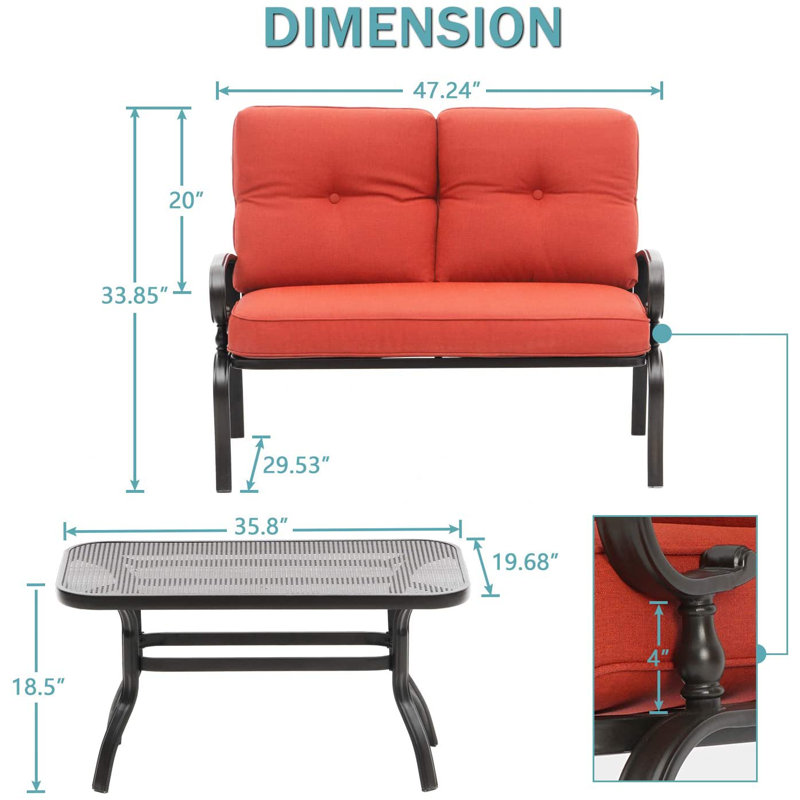 Craigmore 2 - Person Patio Conversation Set with Cushions, Red