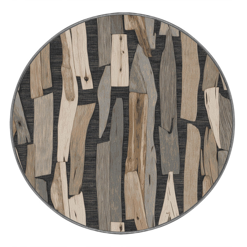 Washable Driftwood Arrangement Coastal Area Rug, Round 3'