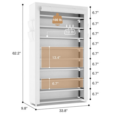 Shoe Rack With Covers, 10 Tiers Tall Shoe Rack Organizer Large Capacity Shoe Shelf Storage 40 Pairs Space Saving Vertical Shoe Storage Organizer, (Whi