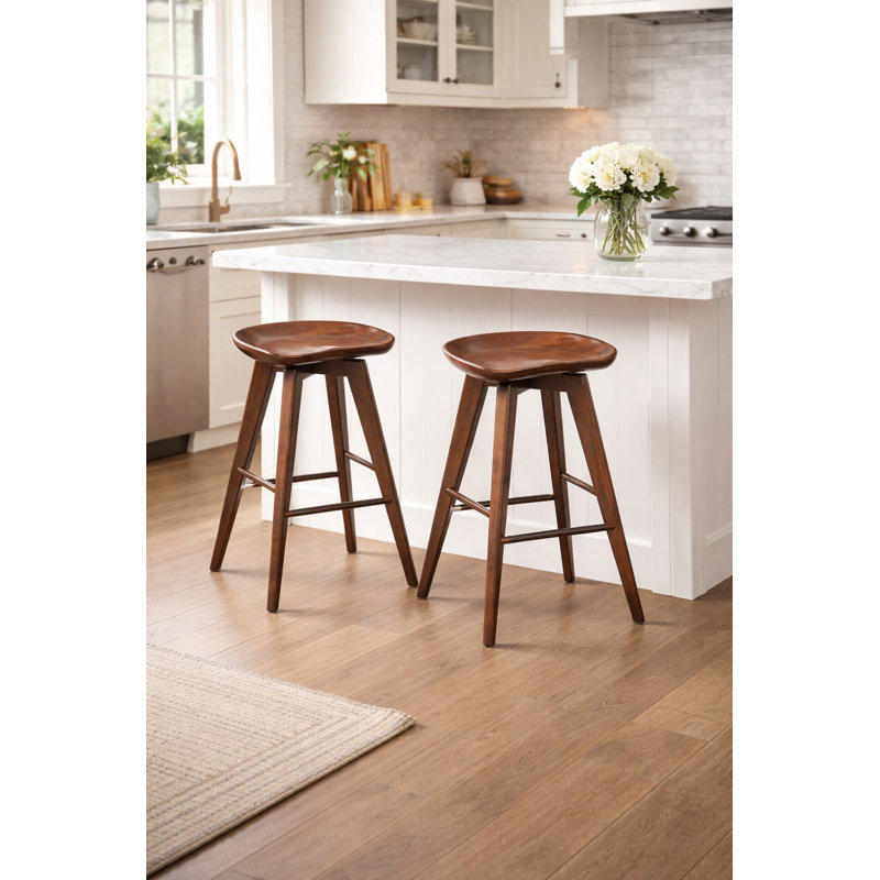 Tabouret de bar et de comptoir pivotant en bois massif Basnti, Cappuccino, Tabouret de comptoir (siège d'une hauteur de 24 p