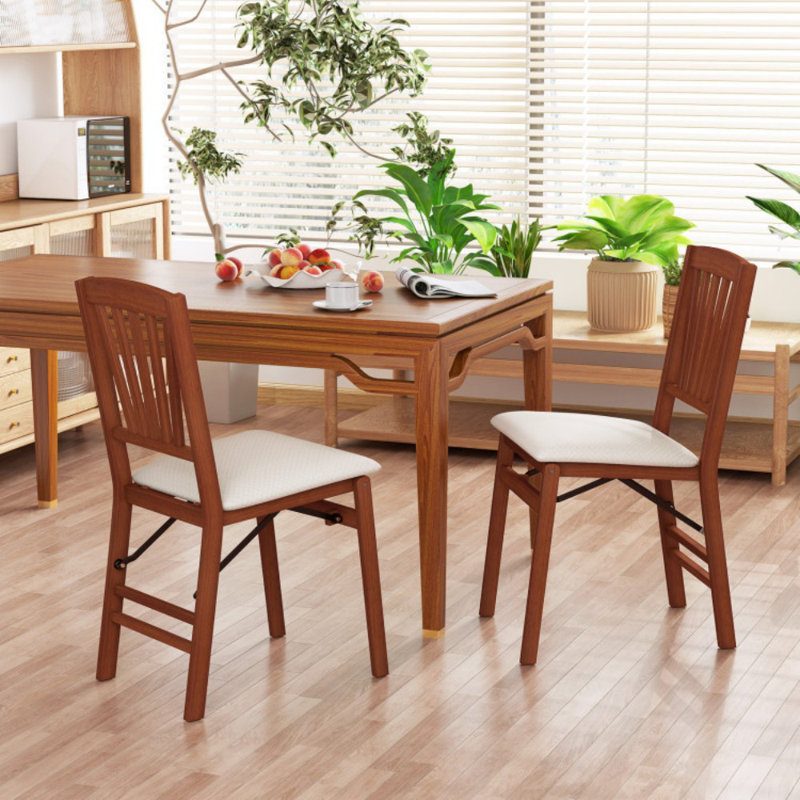 Ensemble de 2 chaises pliantes avec siège rembourré et structure en bois d'hévéa