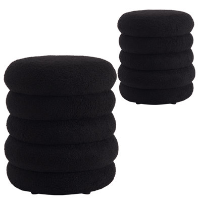 Upholstered Storage Ottomans With Round Side For Living Room, Entryway, Bedroom,Set Of 2
