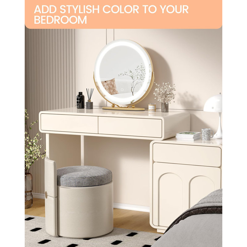 19 Inch Vanity Mirror With Lights, Round Large LED Vanity Mirror With Smart Touch 3 Colours Dimmable, Touch Lighting, Gold