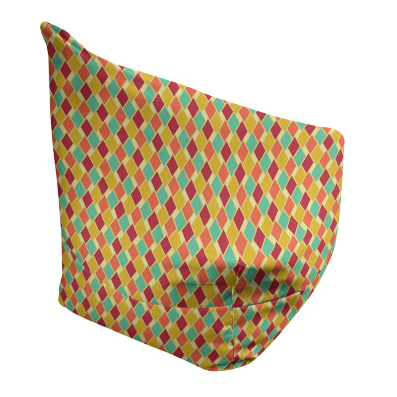 Sac de pois Leffel, H 27 po x l 30 po x P 25 po, Housse de pouf, Jaune / Bleu / Brun