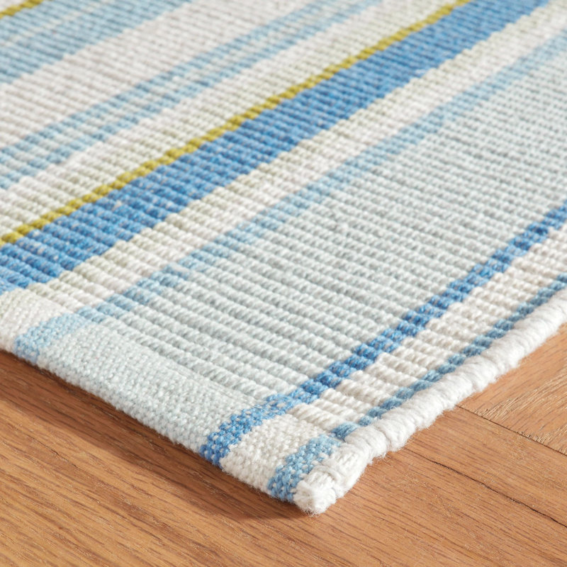 Tapis bleu en coton tissé à la main Daphne, Rectangulaire 2 pi x 3 pi
