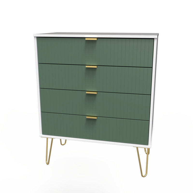 Fully Assembled Alojz 4 - Drawer Chest of Drawers, Labrador Green/White