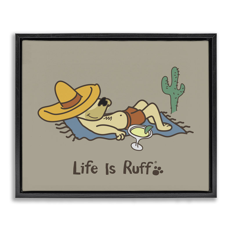 «Siesta Dog in Desert Floater» par LIR, H 25 po x l 31 po, Cadre flottant noir de jais