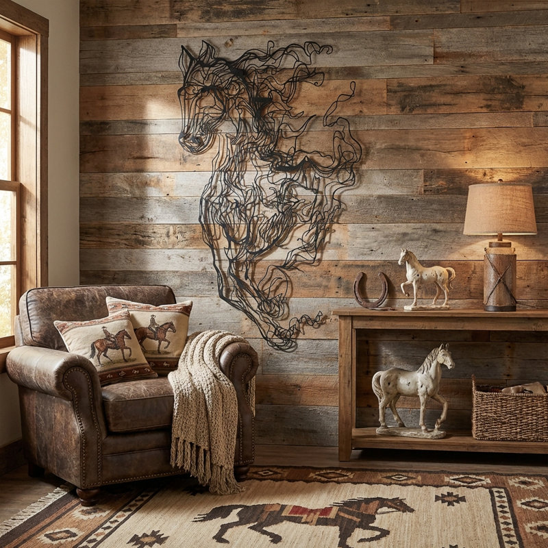 Décoration murale cheval en métal - dessin au trait, H 26 po x l 16 po x P 1 po